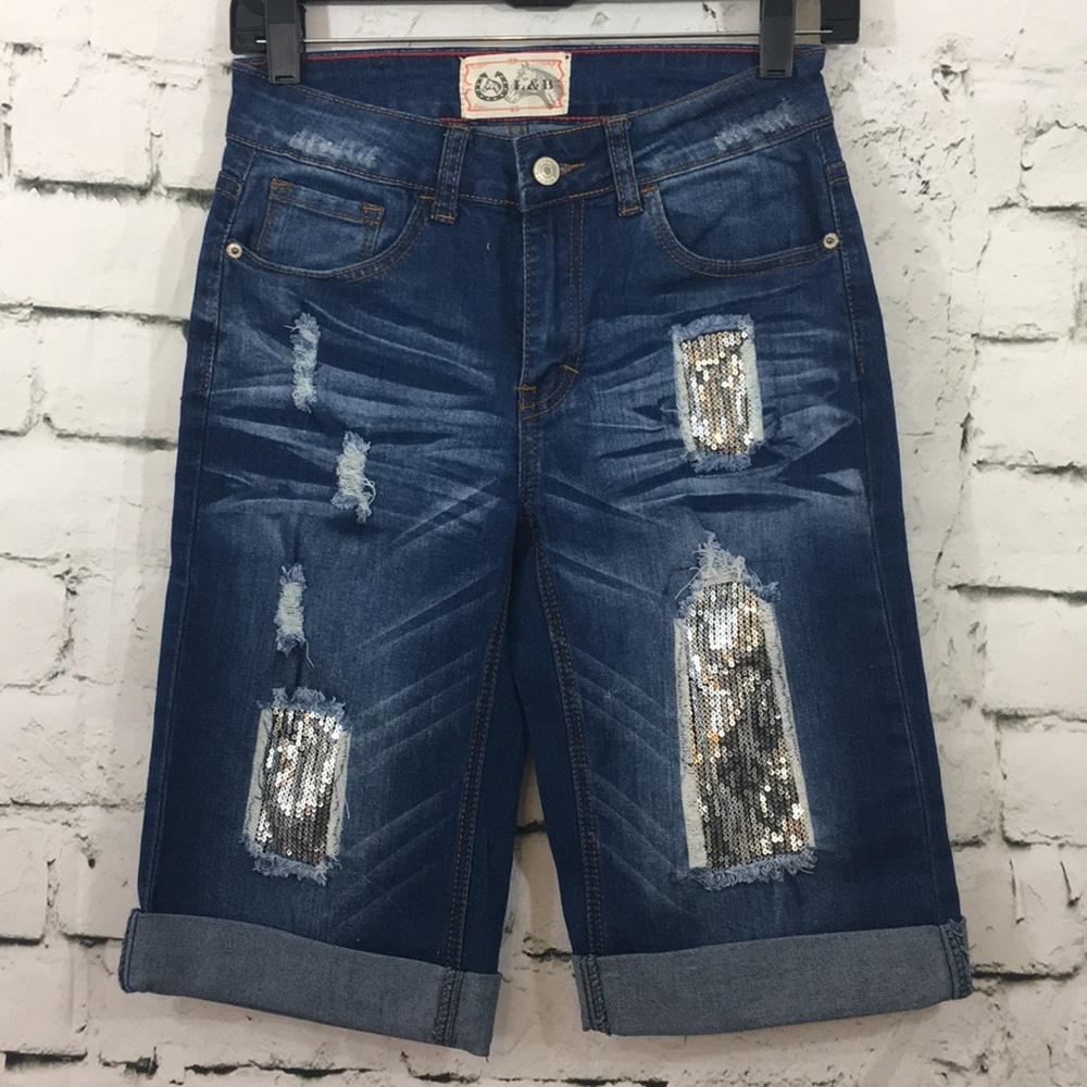 Nwot L & B Bermuda denim shorts with sequin bling